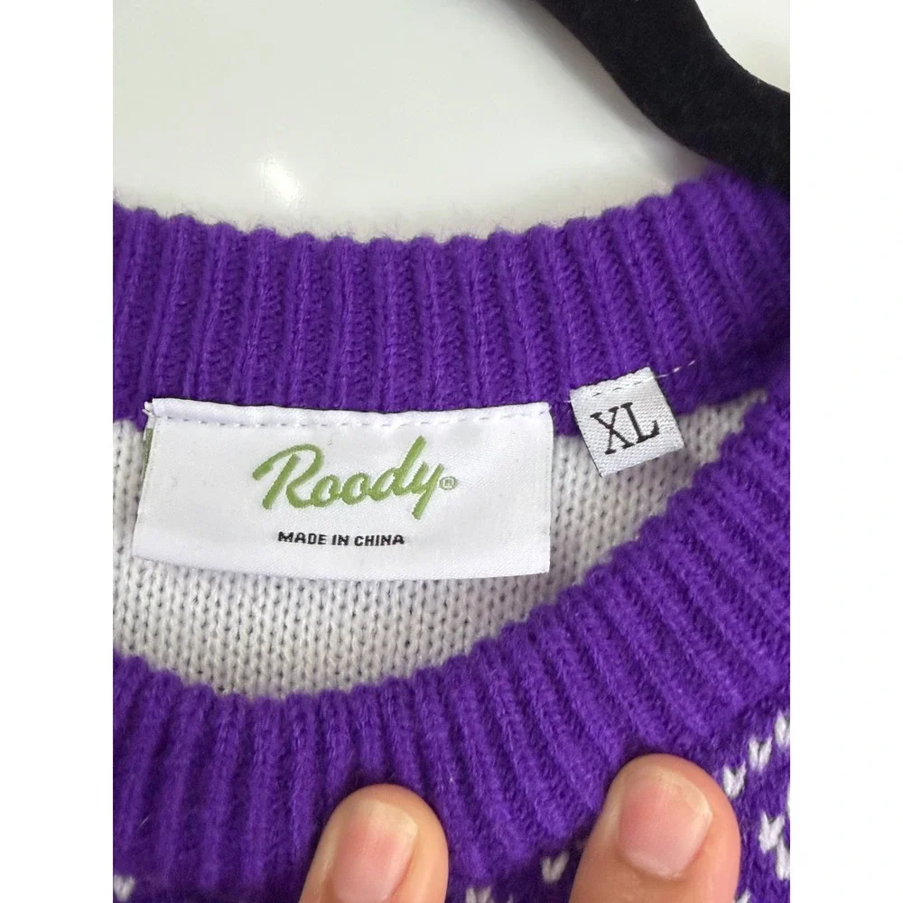 Roody Custom Knit Sweater Purple Orange Varsity Letter R Fair Isle Mens XL